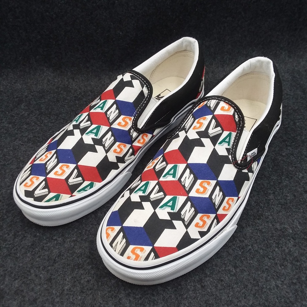 Vans Classic Slip On Checker Cube Multi True‎ White Shoes Mens 8.5 Womens 10
